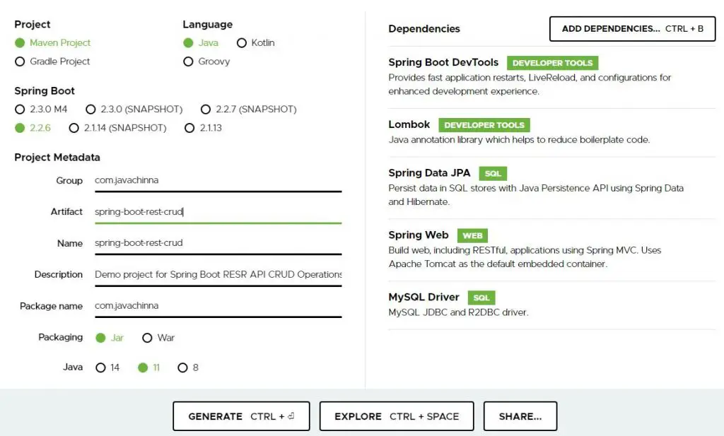 Initialize Spring boot application from https://start.spring.io/