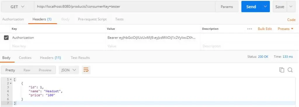 Get Product via Postaman with JWT token