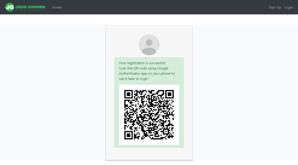 Angular User Registration Success with QR Code Image