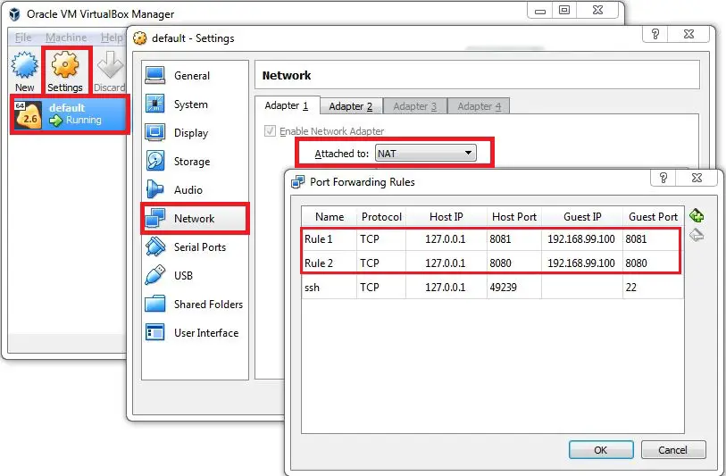 Oracle Virtual Box Port Forwarding Rules