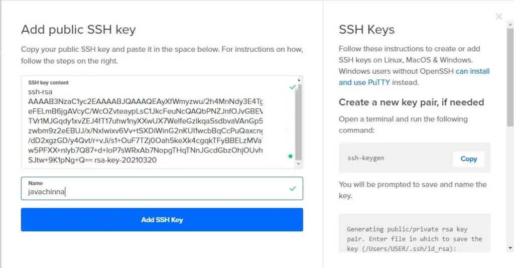 enter ssh public key