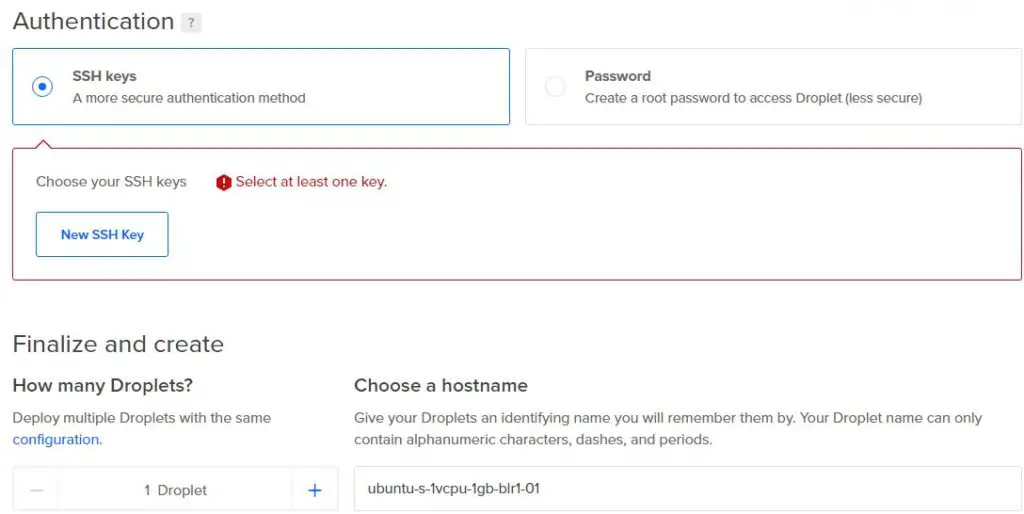 Choose SSH Authentication method